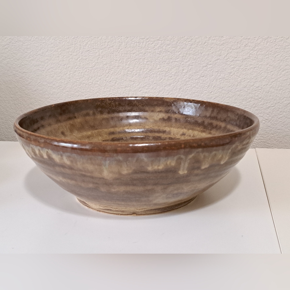 Handmade Studio Art Pottery Bowl Brown Drippy Glaze Rustic